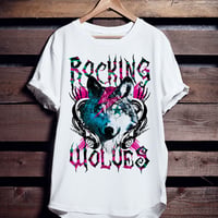 音楽オオカミTシャツ「ROCKING WOLVES」