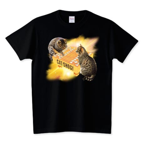 おもしろねこ黒Tシャツ「CAT SHOGI」
