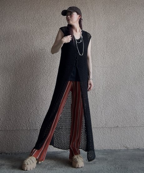 2way summer knit long gilet