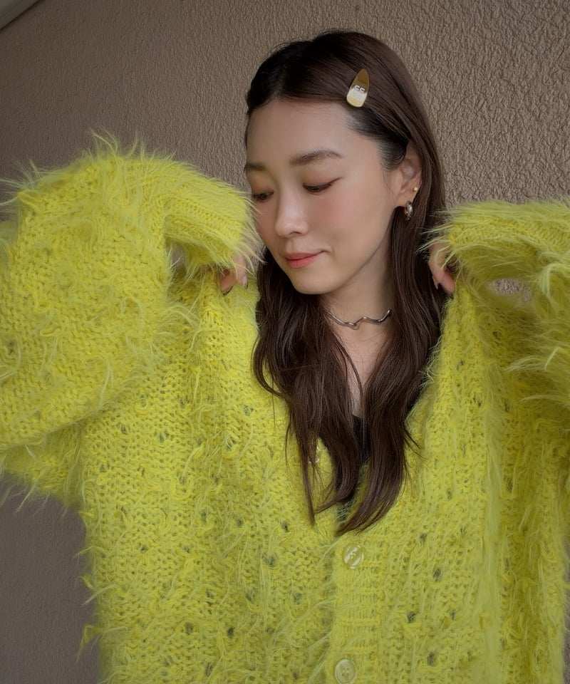 shaggy knit cardigan | Amu
