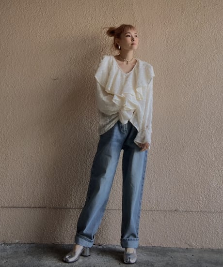 sheer jacquardruffle tops