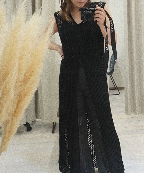 2way summer knit long gilet