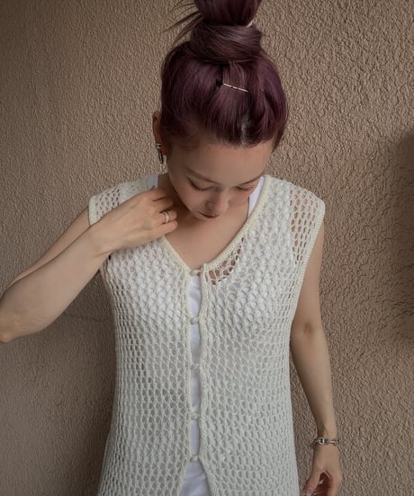 2way summer knit long gilet