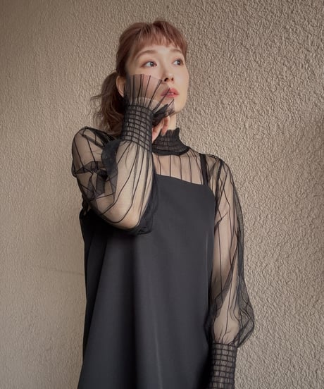 【SAVENSENSE】stripe tulle tops