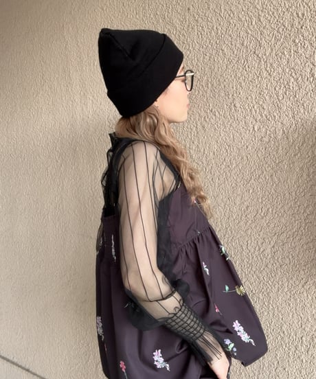 【SAVENSENSE】stripe tulle tops