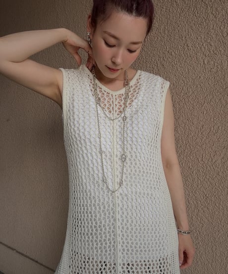 2way summer knit long gilet