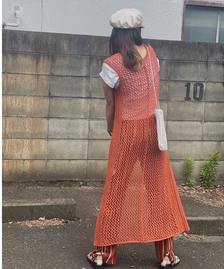 2way summer knit long gilet