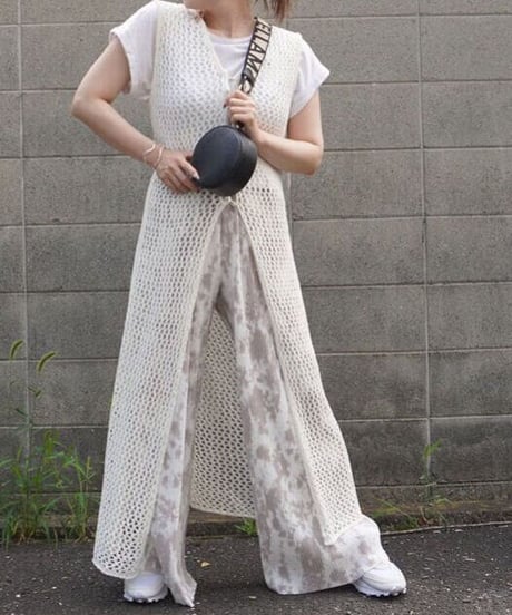 2way summer knit long gilet