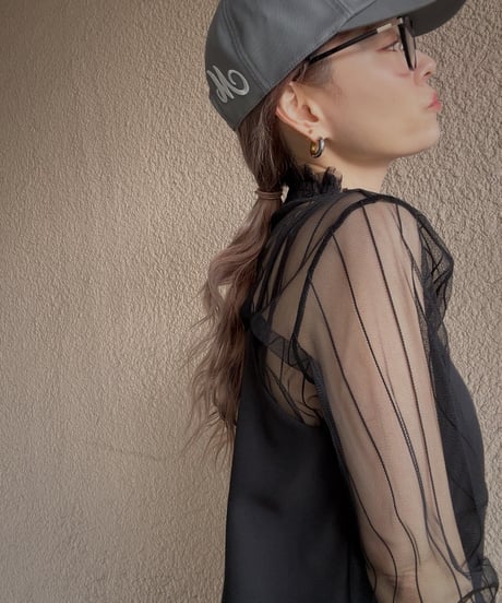 【SAVENSENSE】stripe tulle tops