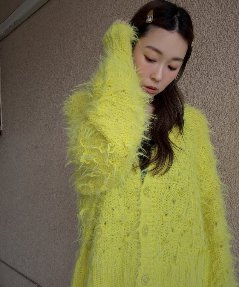 shaggy knit cardigan | Amu