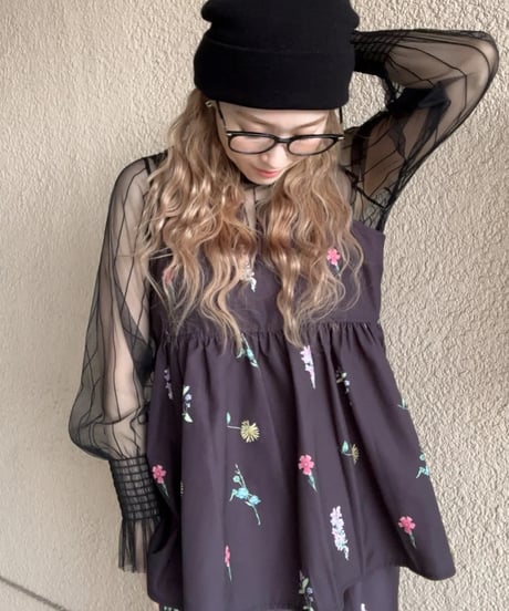 【SAVENSENSE】stripe tulle tops