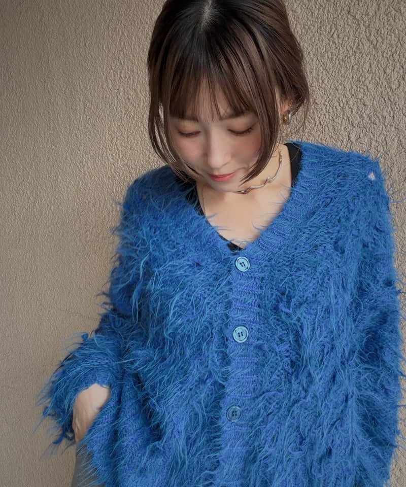 shaggy knit cardigan | Amu