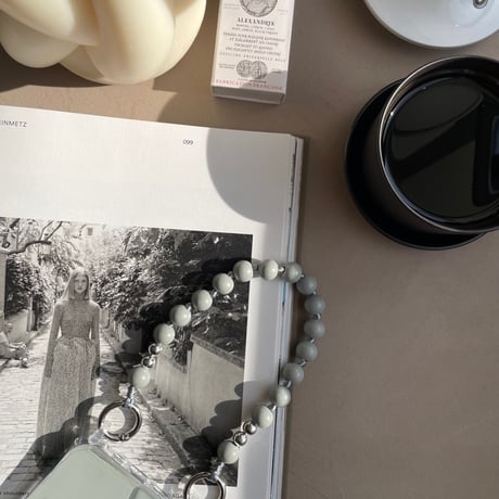 wood beads　strap　【Gray】