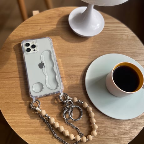 silver　strap  ×　wood beads
