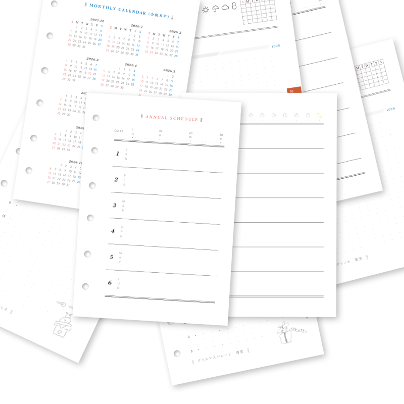 2026年 二十四節気絵入り 1日1ページ システム手帳 リフィル ミニ6 藤