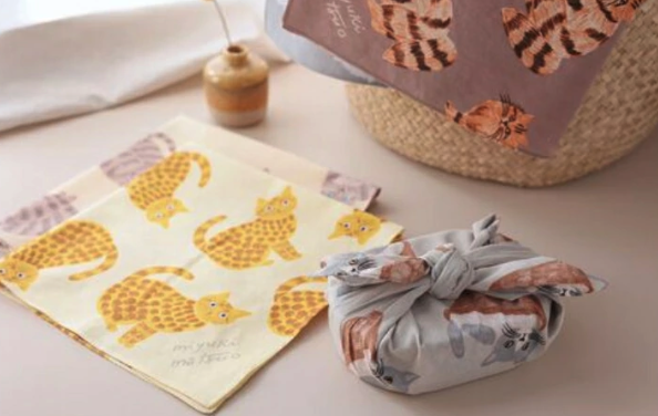 松尾ミユキ ハンカチ 50×50cm ねこ柄 綿 100% | FUJIHATOSYA