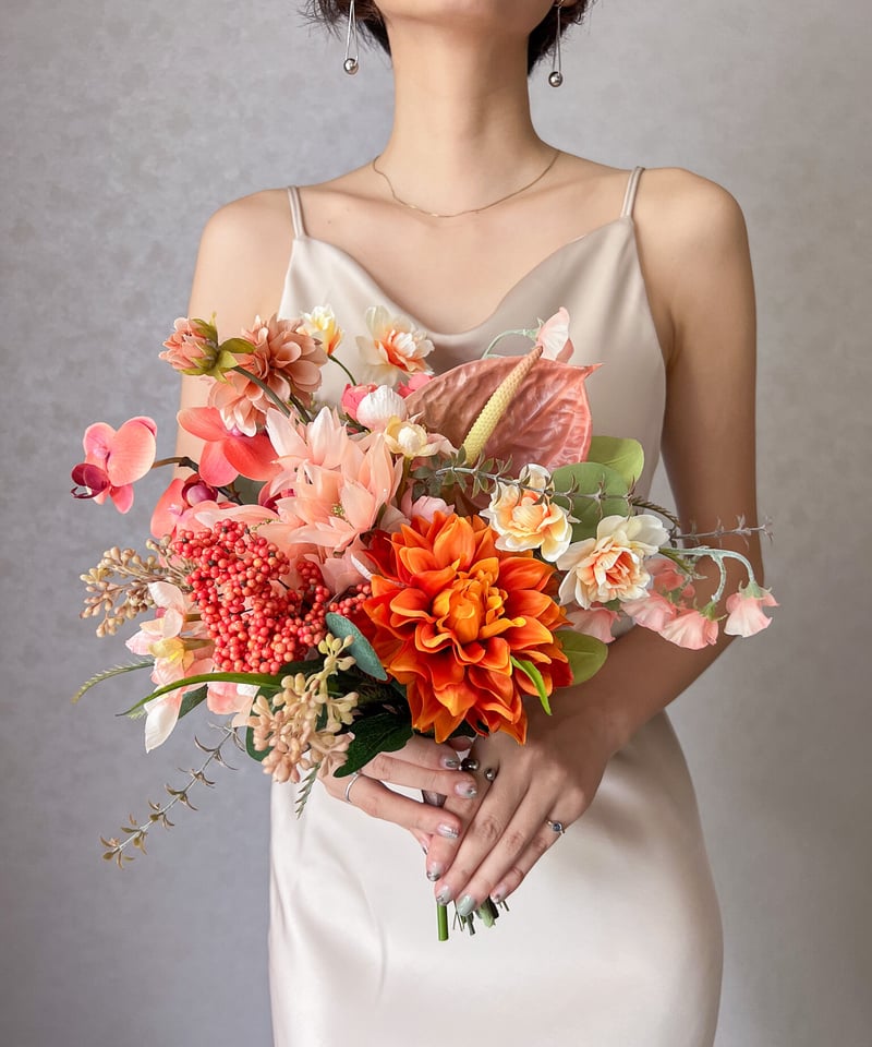 アーティフィシャルフラワーブーケ_Orange 受注生産 】モーブオレンジなブーケ | 造花ブーケ | doille