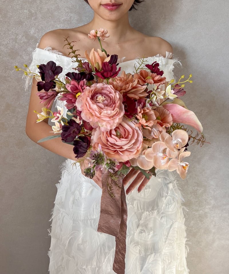 ウェディングブーケ　ピンク系 ウェディングブーケ ピンク プリザーブドフラワー 結婚式 ブーケ
