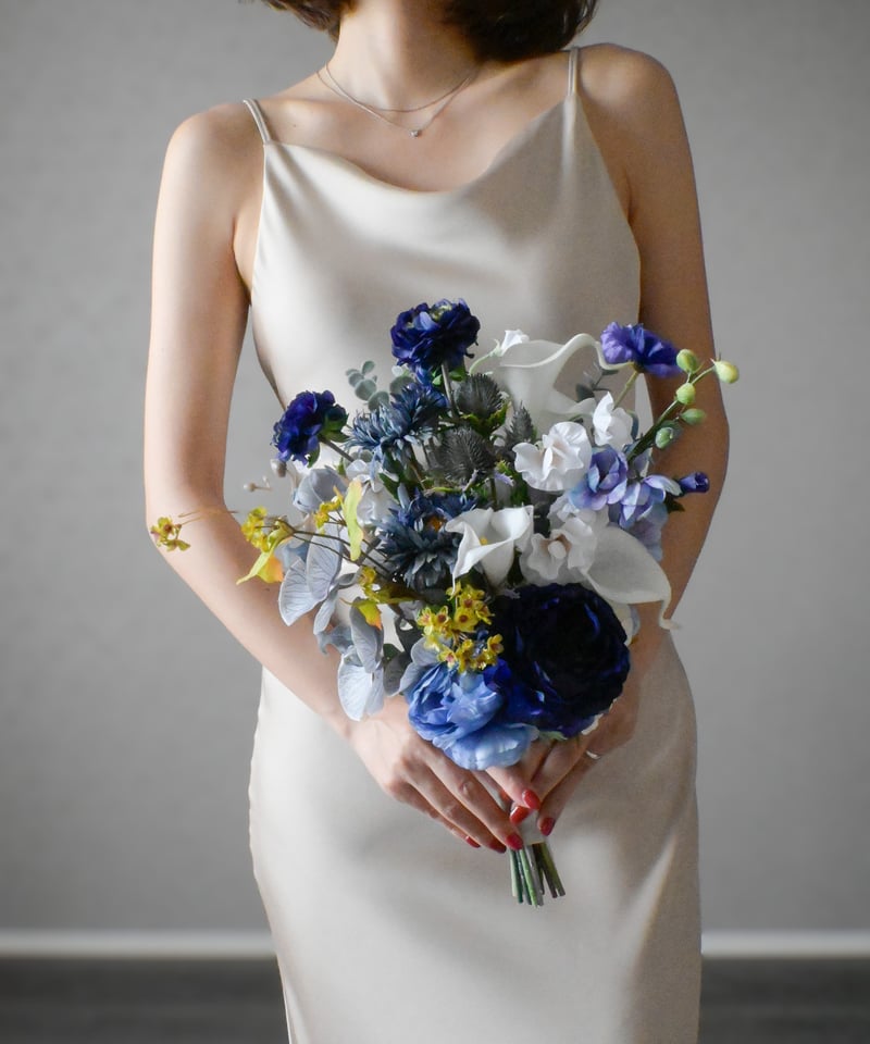 ホワイト・ブルー　結婚式　ブライダル　アーティシャルフラワー　ブーケ パティブルーブーケ | 造花ブーケ ウェディングブーケ 持ち込みブーケ