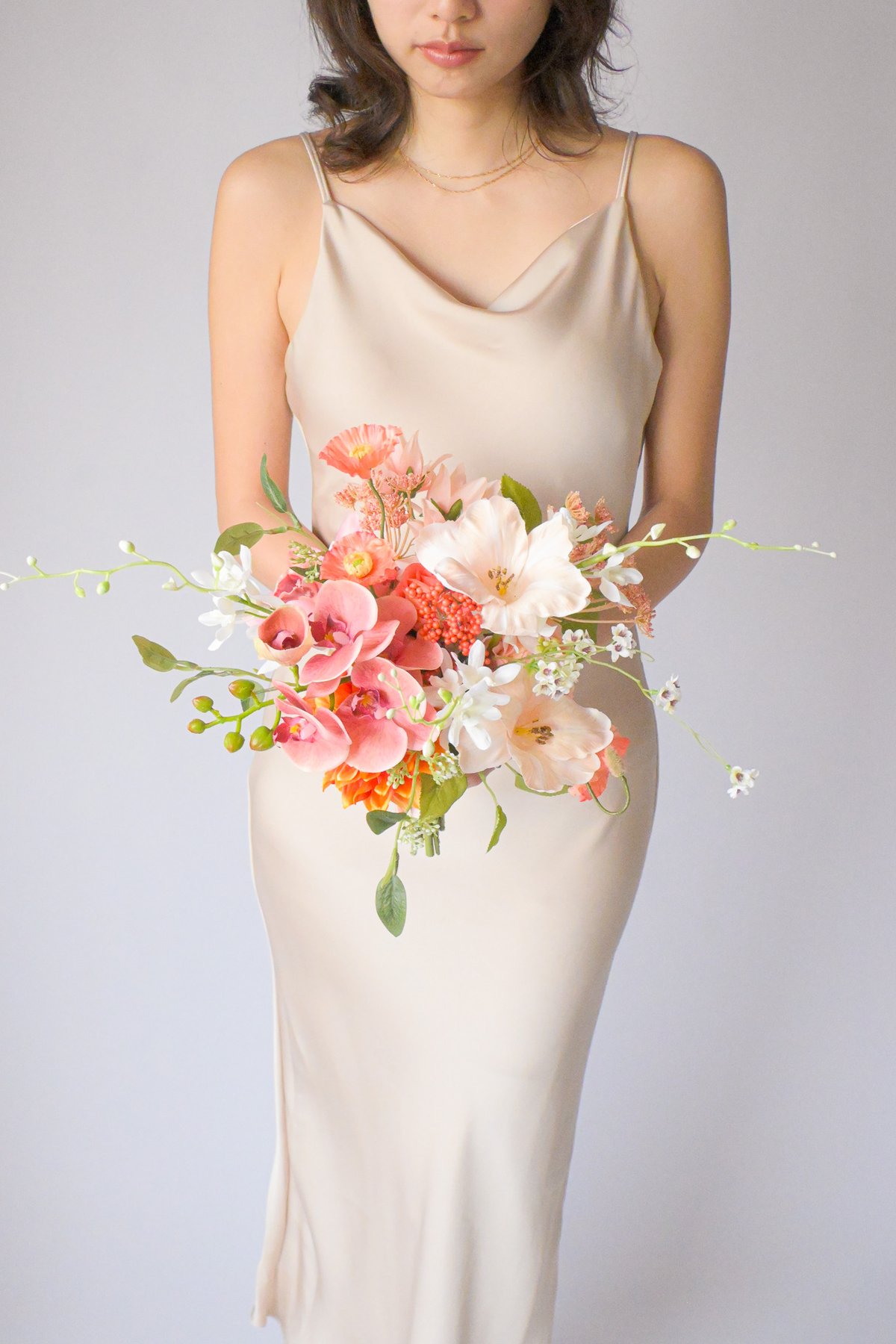 オレンジダリアとグリーンブーケ | 造花ブーケ ウェディングブーケ