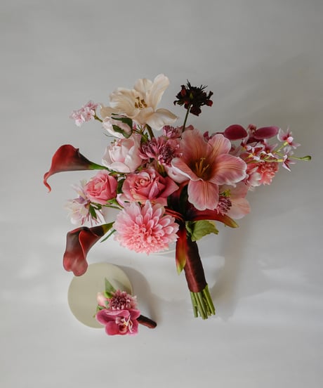 アーティフィシャルフラワー ブーケ ボルドー ピンク カラー