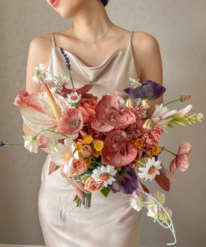 ウェディングブーケ ドライフラワーブーケ 前撮り くすみピンク 【公式