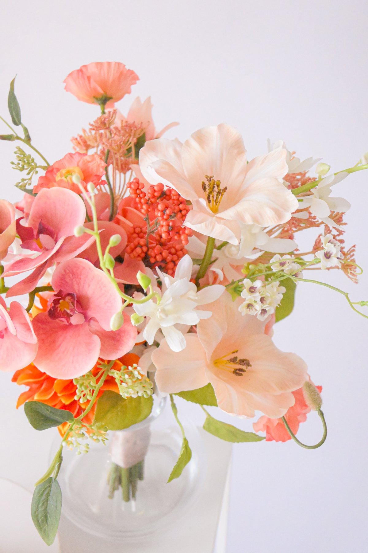 オレンジダリアとグリーンブーケ | 造花ブーケ ウェディングブーケ