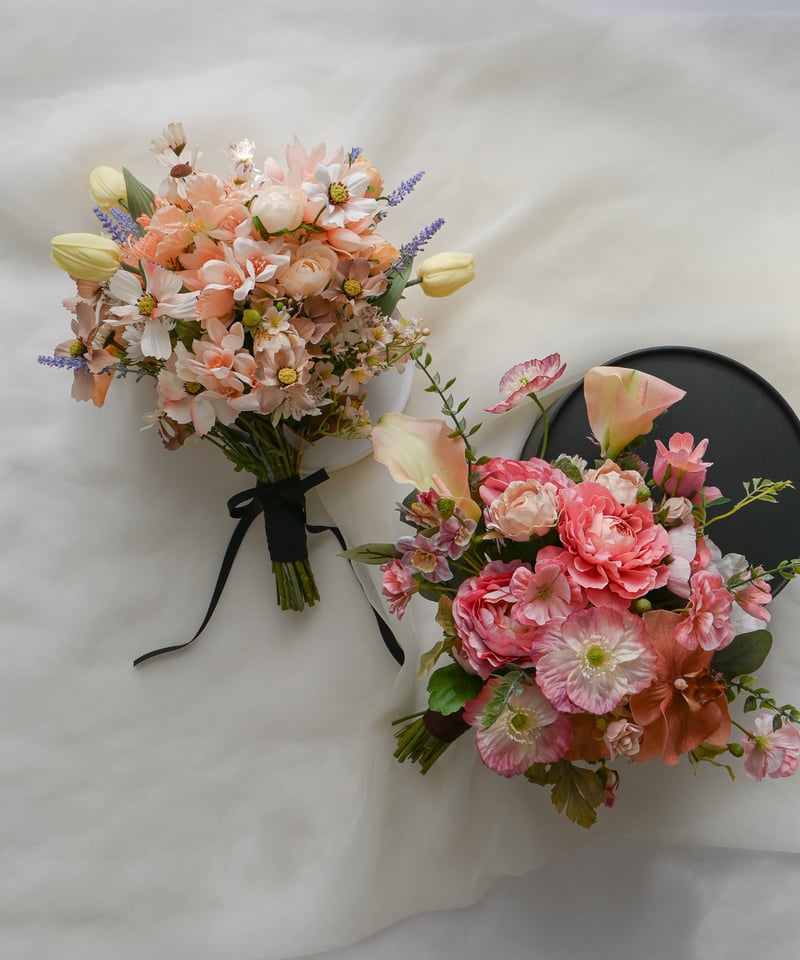 ダークオレンジ　ベージュ　ブラウン　ポピー　ダリア　ウェディングブーケ　造花 Lien フラワー・ガーデニング ダークオレンジ ベージュ ブラウン