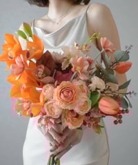 【即納】ブランオレンジのブーケ | 造花ブーケ　チューリップ　シンビジューム　ラナンキュラス　秋色　オレンジ