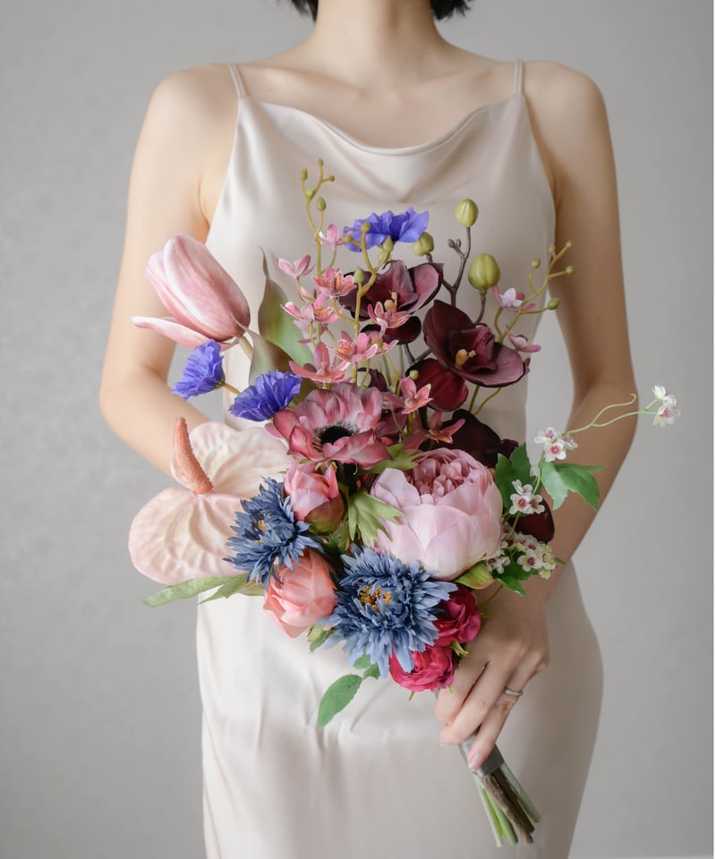 ブルーボルドーのブーケ | 造花ブーケ ウェディングブーケ 持ち込み