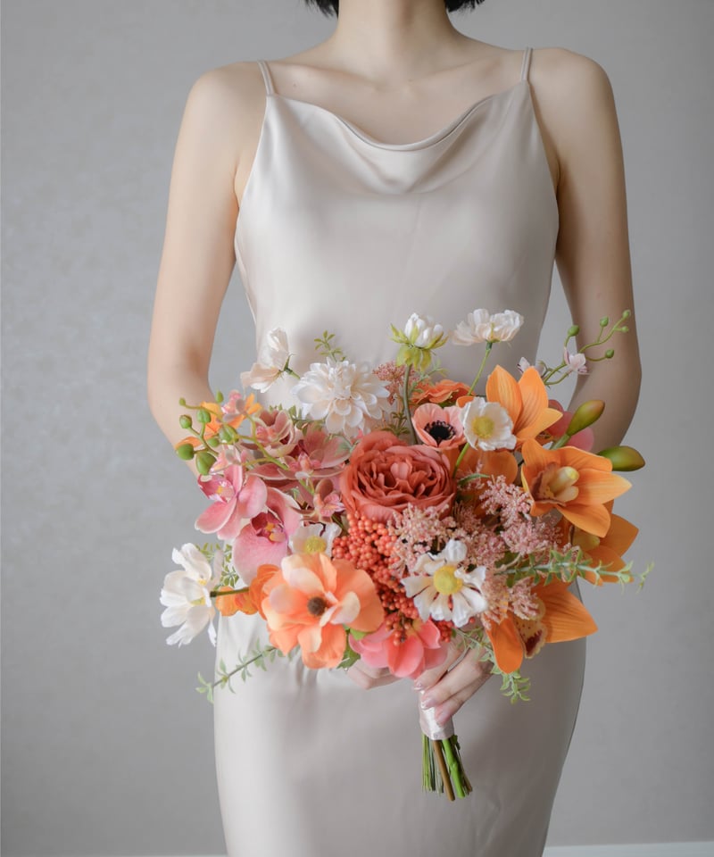 オレンジシンビジュームのブーケ | 造花ブーケ ウェディングブーケ