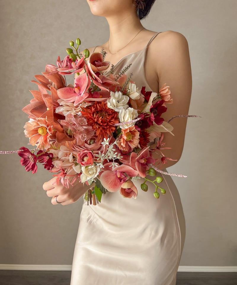 モダンテラコピンクのブーケ | 造花ブーケ ウェディングブーケ