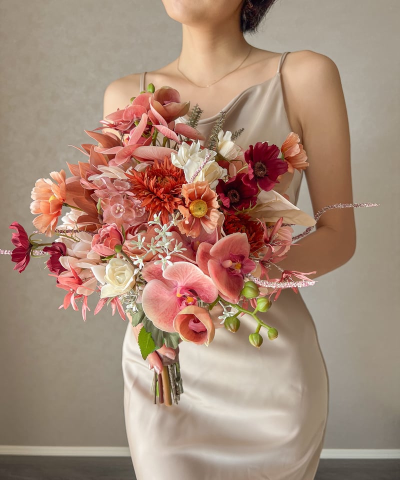 モダンテラコピンクのブーケ | 造花ブーケ ウェディングブーケ