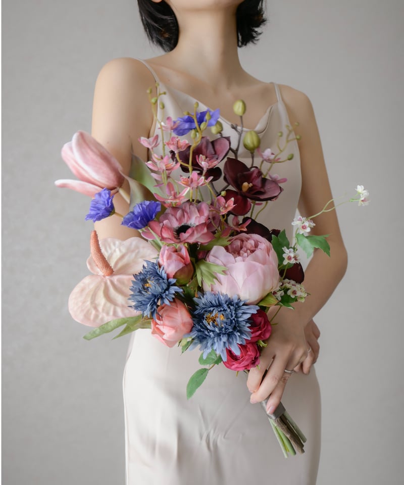 ブルーボルドーのブーケ | 造花ブーケ ウェディングブーケ 持ち込み