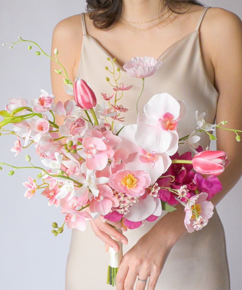 スパイラルピンクのブーケ | 造花ブーケ ウェディングブーケ 持ち込み