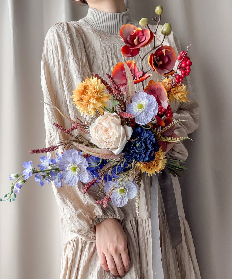 アーティフィシャルフラワーブーケ　ブートニア 3点セット】 アーティフィシャルフラワーブーケ ブートニア 蝶ネクタイ