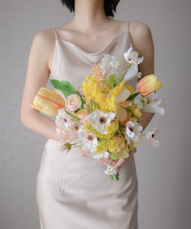 ドライフラワーと造花のブーケ　ウェディング　ミモザのブーケ 受注生産 】ミモザのブーケ | 造花ブーケ ウェディングブーケ