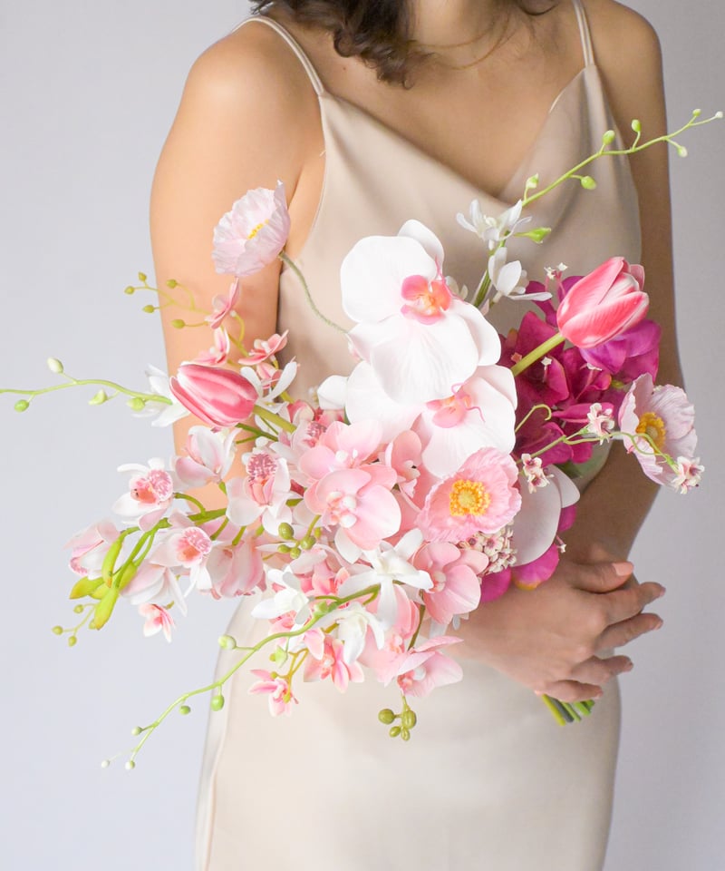 造花 ブーケ ピンク系 アーティシャルフラワー スパイラルピンクのブーケ | 造花ブーケ ウェディングブーケ 持ち込み