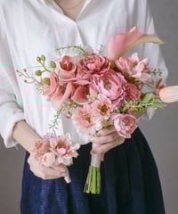 【受注生産】 フレアピンクのブーケ＆ブートニア