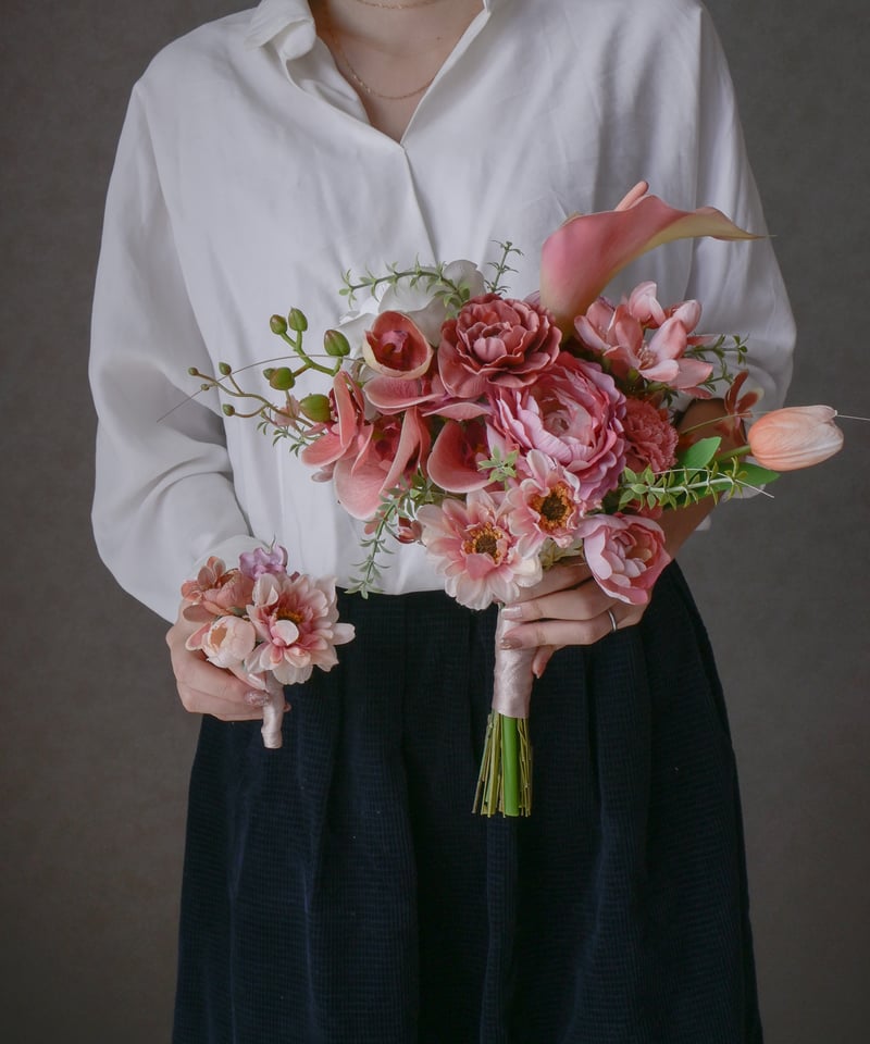フレアピンクのブーケ＆ブートニア | doille doillette