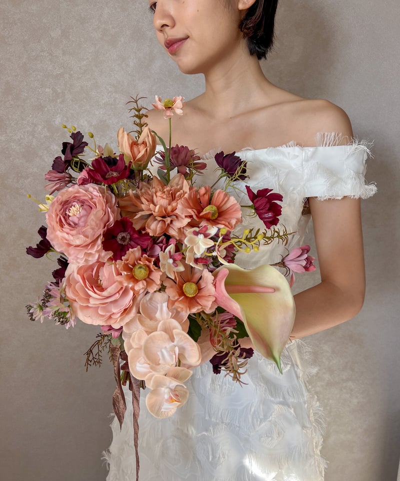 くすみピンクとボルドーブーケ | 造花ブーケ ウェディングブーケ