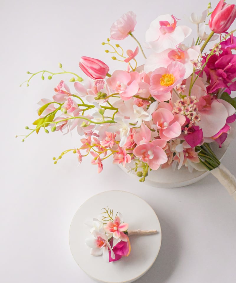 スパイラルピンクのブーケ | 造花ブーケ ウェディングブーケ 持ち込み