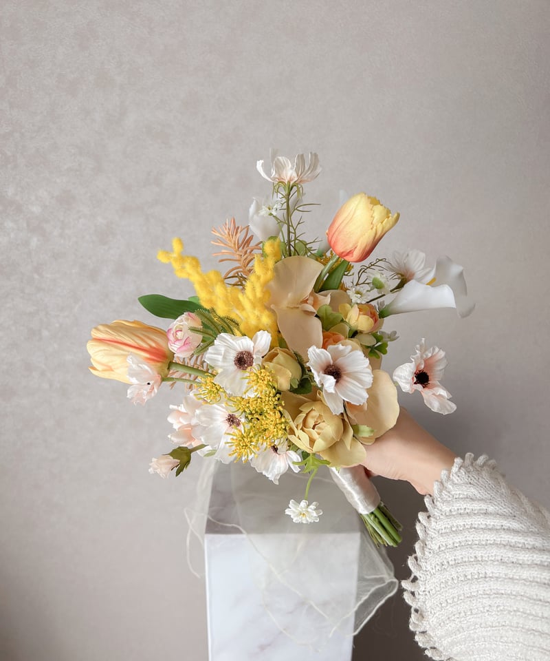 ドライフラワーと造花のブーケ　ウェディング　ミモザのブーケ 受注生産 】ミモザのブーケ | 造花ブーケ ウェディングブーケ
