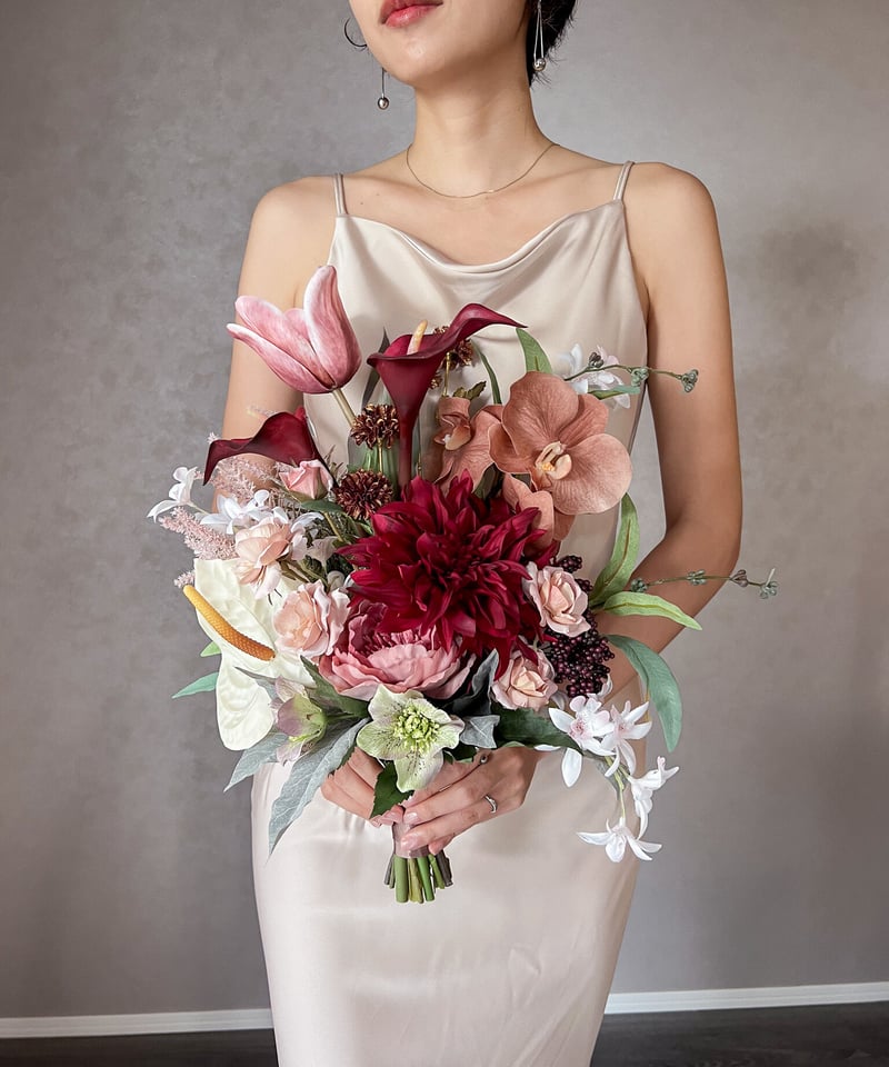 ディープレッドなブーケ | 造花ブーケ ウェディングブーケ お色直し