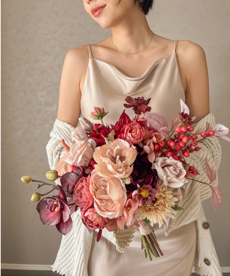 【結婚式/前撮りに！】ブーケ＆ブートニア(テラコッタ) テラコッタ オレンジ 結婚式 前撮り ブーケ ウェディングブーケ