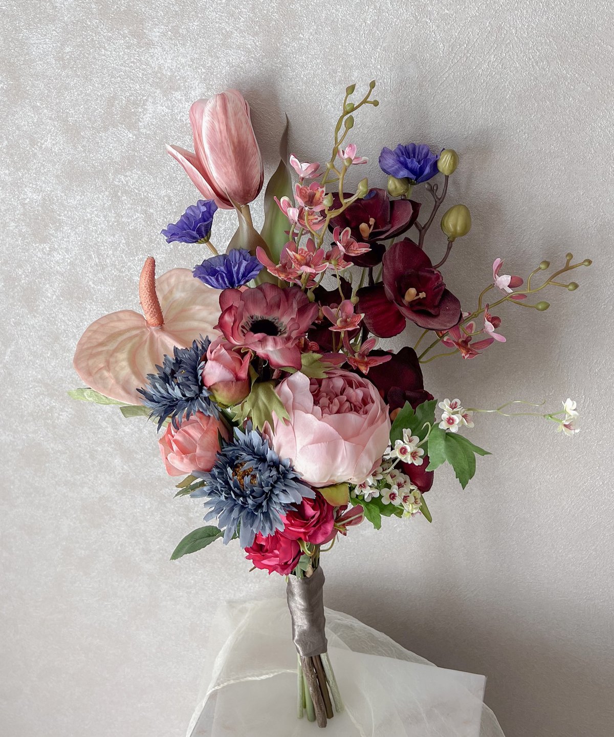 ブルーボルドーのブーケ | 造花ブーケ ウェディングブーケ 持ち込み