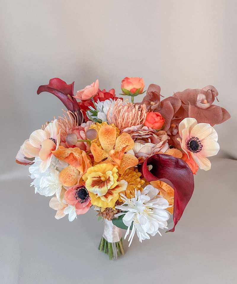 ●アンスリウム　ウェディングブーケ　アーティフィシャルフラワー　造花　オレンジ ビタミンオレンジ系ブーケ:アーティフィシャルフラワー | Miharu shop
