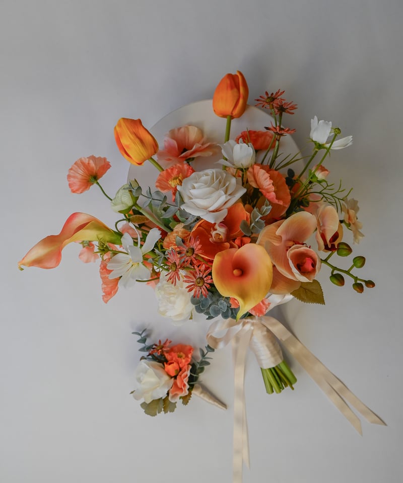 くすみオレンジのブーケ | 造花ブーケ ウェディングブーケ 持ち込み