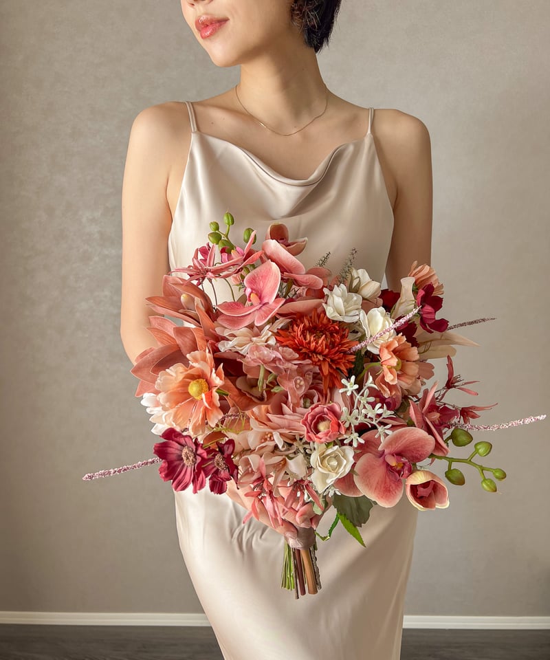 モダンテラコピンクのブーケ | 造花ブーケ ウェディングブーケ