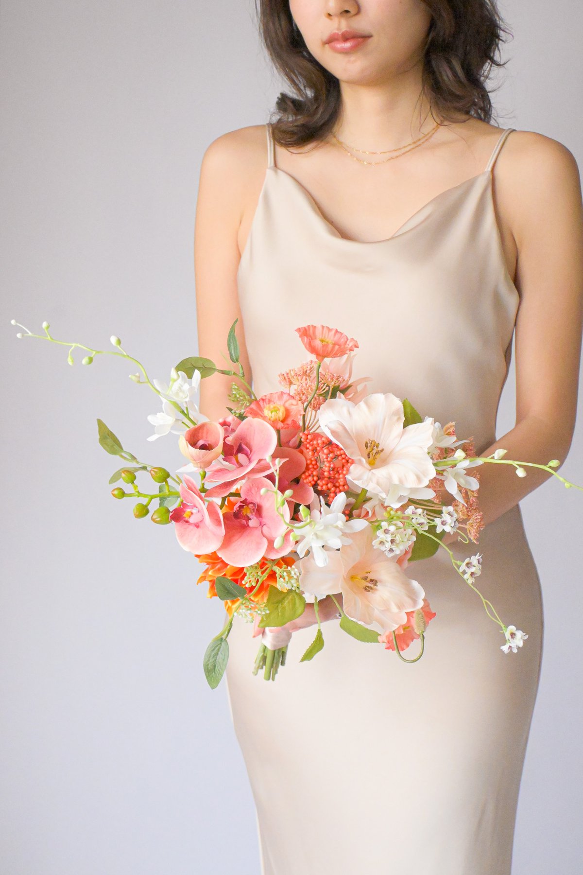 オレンジダリアとグリーンブーケ | 造花ブーケ ウェディングブーケ